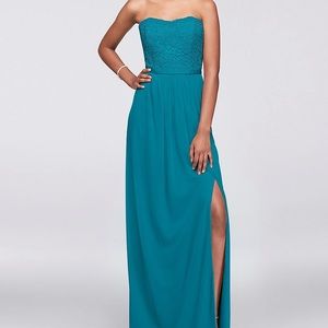 David’s Bridal Lace and Mesh Long Strapless